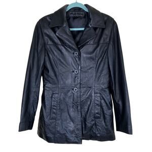 Vintage JLC Sz M Women’s Black Genuine Leather Button Up Jacket Driving Coat